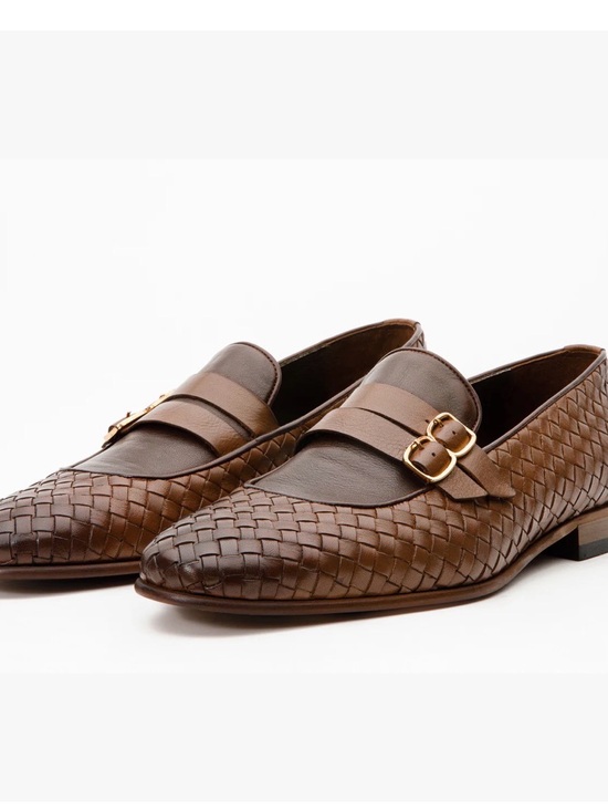 Vince Brown Woven Leather Double-Strap Loafers with Dark Apron size 40 main image 6